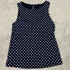 Lands End Women Swim Top Tankini Navy Polka Dot High Neck Built In Cups Modest 8